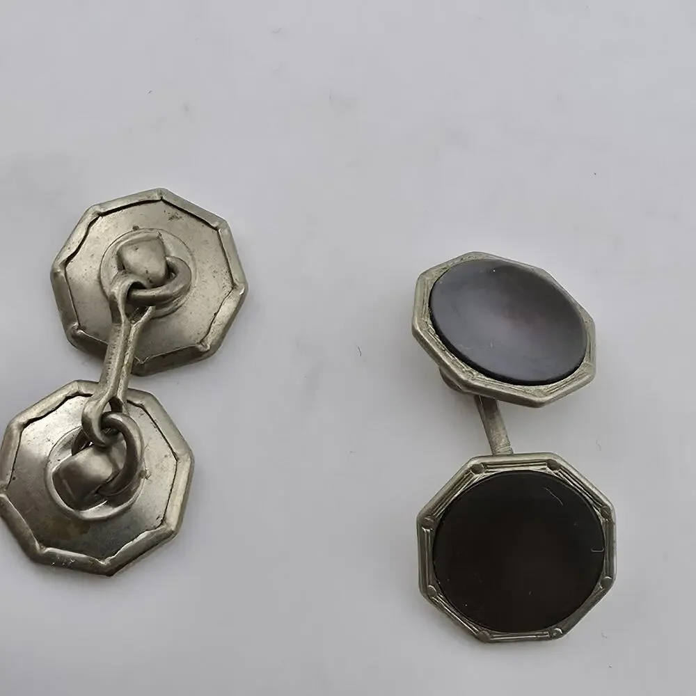 Vintage Silver Plated Octagon Cufflinks Formal Mens Jewelry